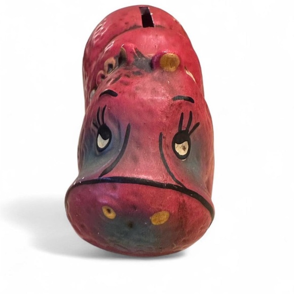 Vintage Napcoware HAZEL HIPPO Red Hippopotamus Retro Coin Bank Flower 70s HTF - Picture 1 of 8
